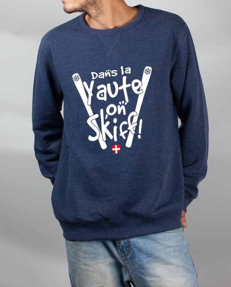 Pull sweat homme bleu Dans la yaute on skiff