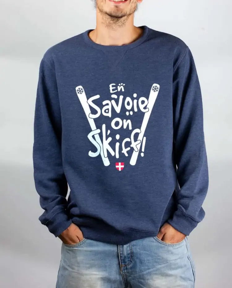 Pull sweat homme bleu En savoie on skiff