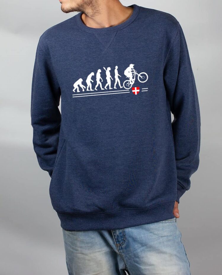 Pull sweat homme bleu Evolution VTT DH descente