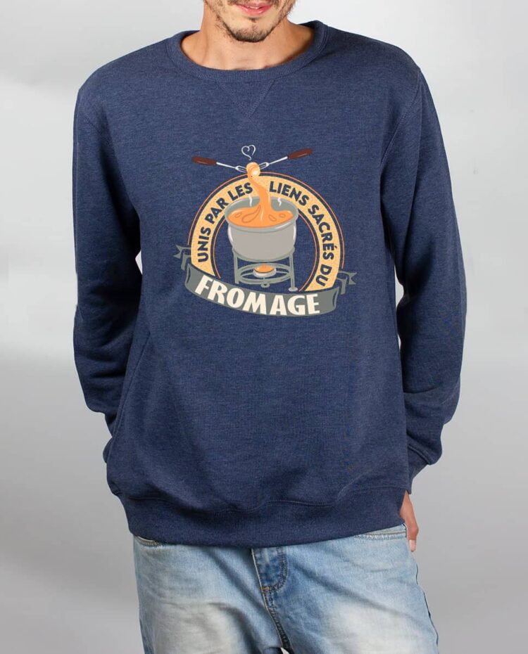 Pull sweat homme bleu UNIS PAR LES LIENS SACRES DU FROMAGE