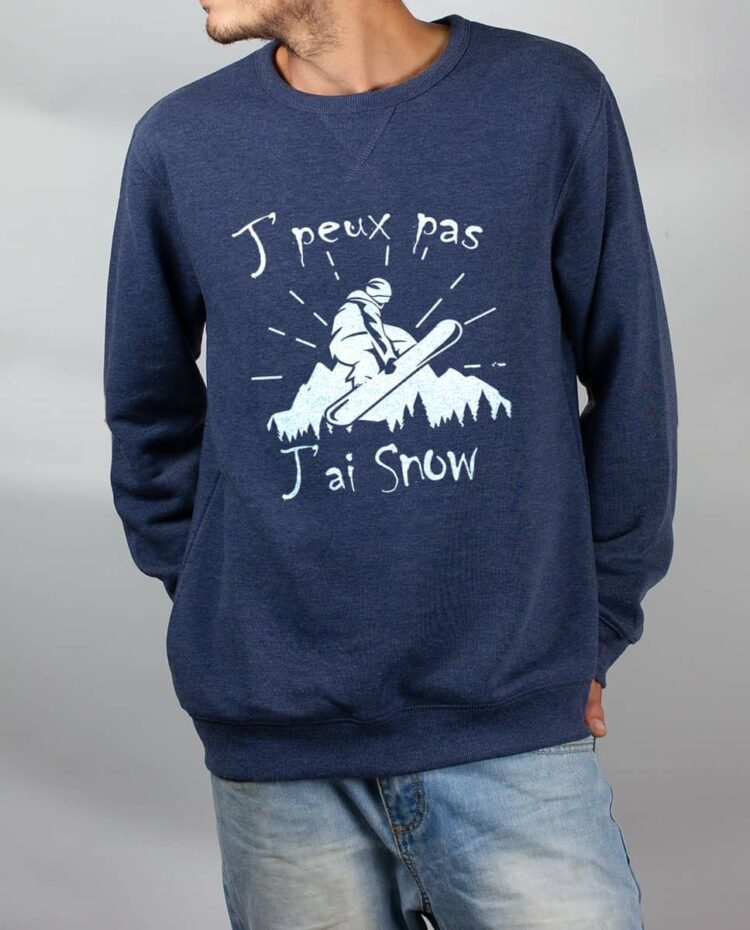 Pull sweat homme bleu j peux pas j ai snow