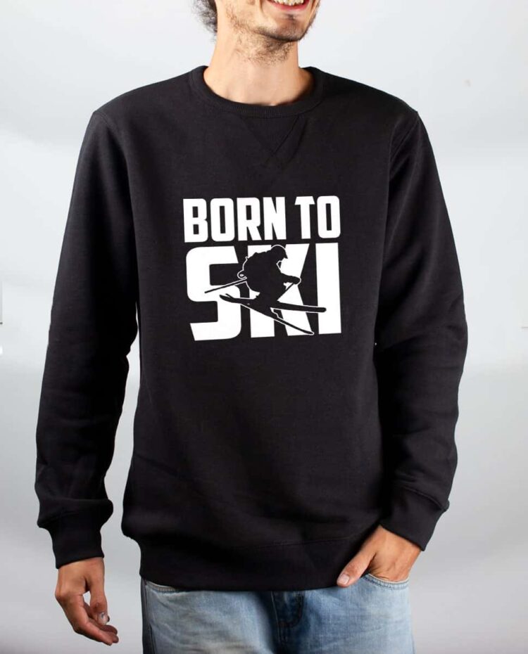 Pull sweat homme noir Born to Ski