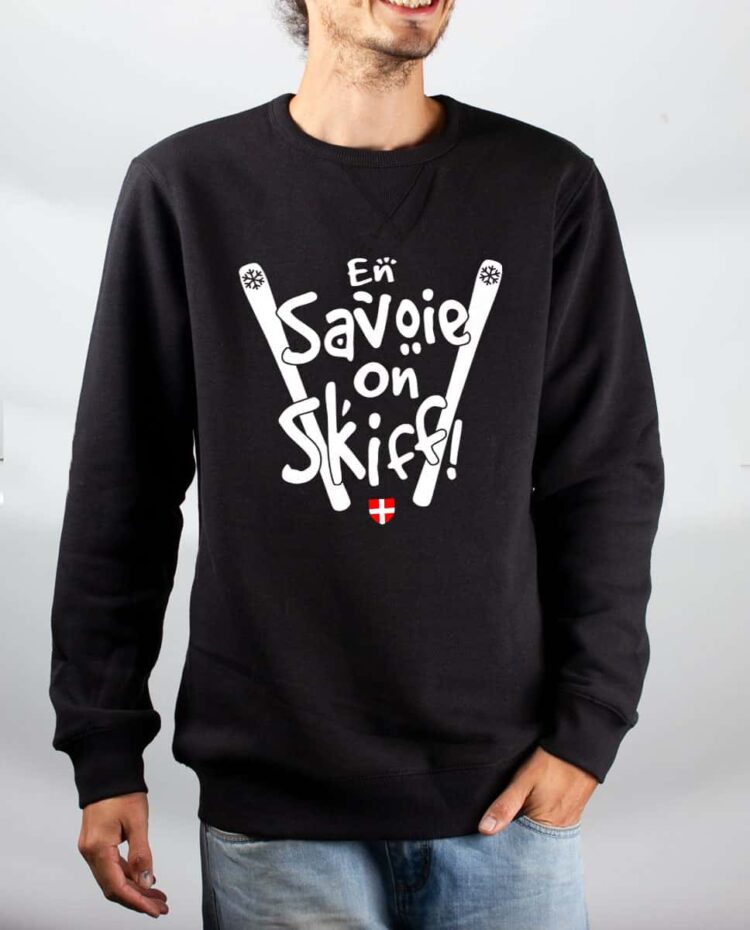 Pull sweat homme noir En savoie on skiff