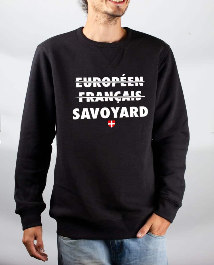 Pull sweat homme noir Europeen francais savoyard