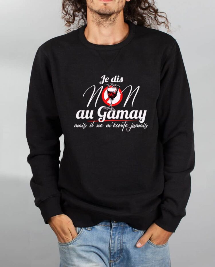 Pull sweat homme noir JE DIS NON AU GAMAY
