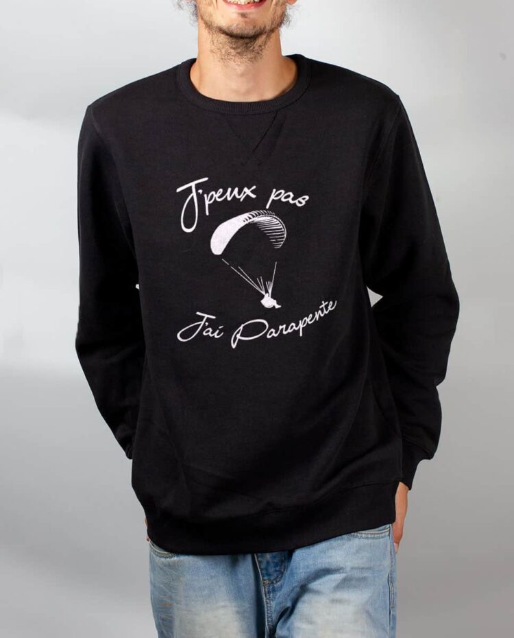 Pull sweat homme noir JPEUX PAS JAI PARAPENTE