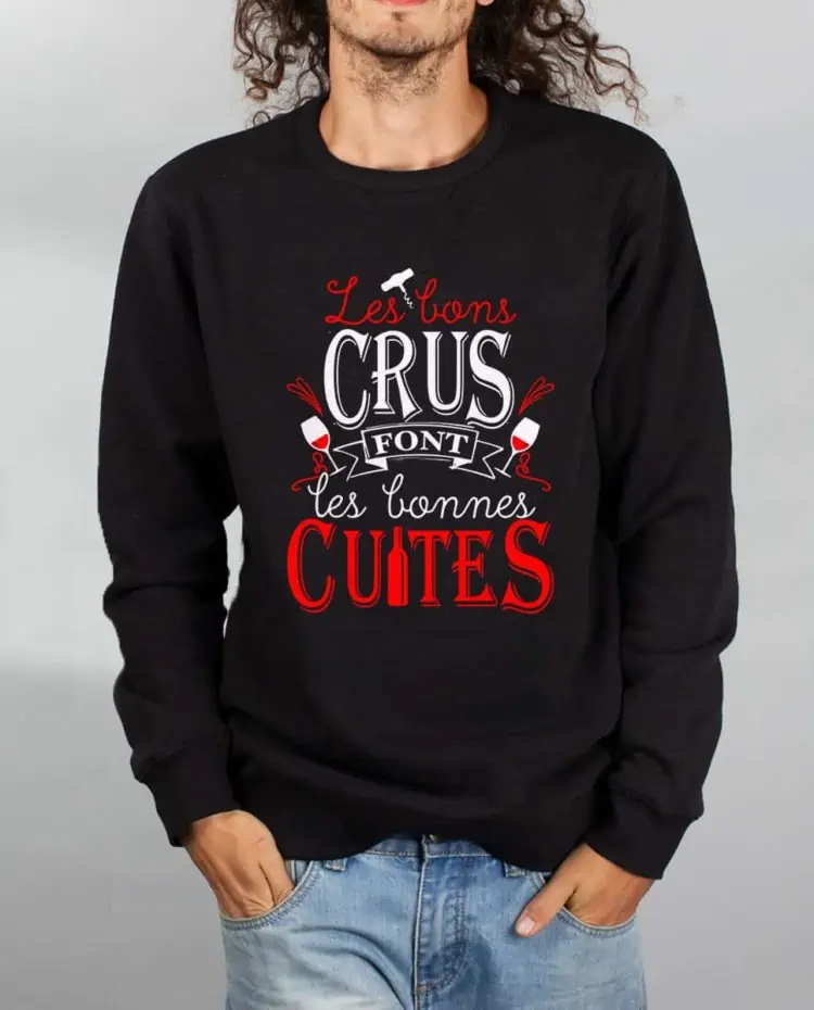 Pull sweat homme noir Les Bon crus font les bonnes cuites