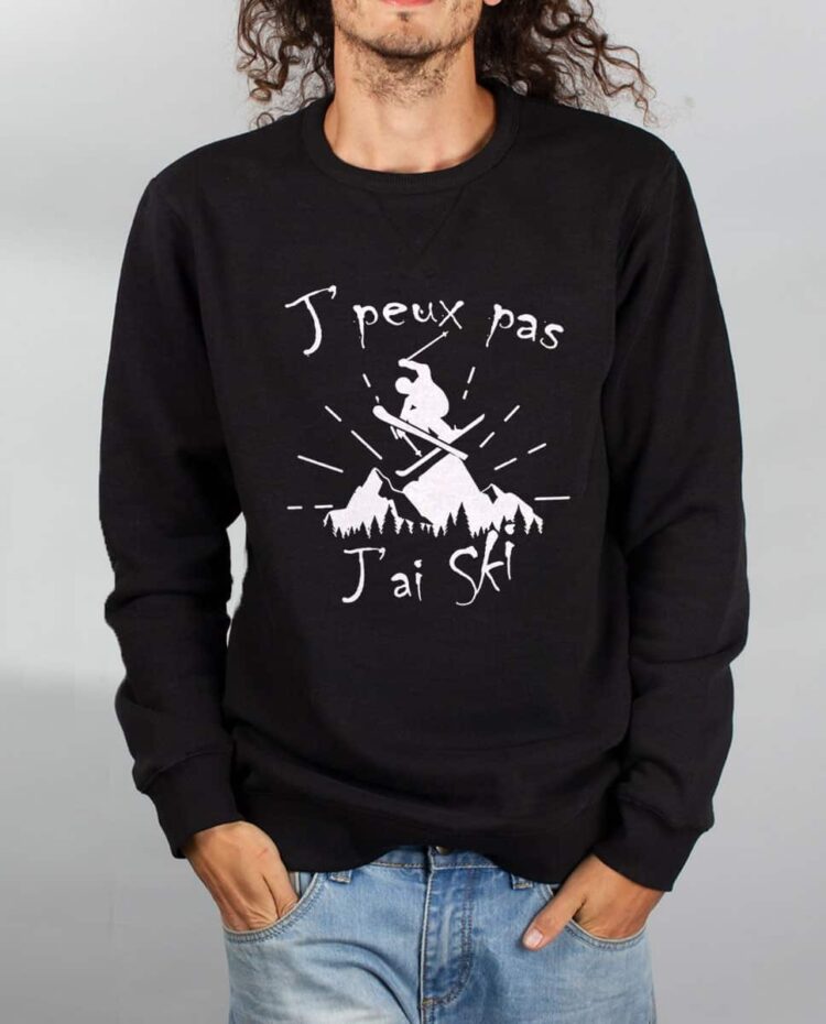 Pull sweat homme noir j peux pas j ai ski