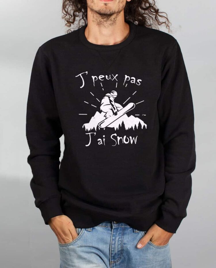 Pull sweat homme noir j peux pas j ai snow