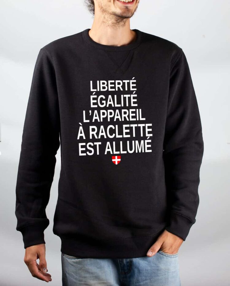 Pull sweat homme noir liberte egalite raclette