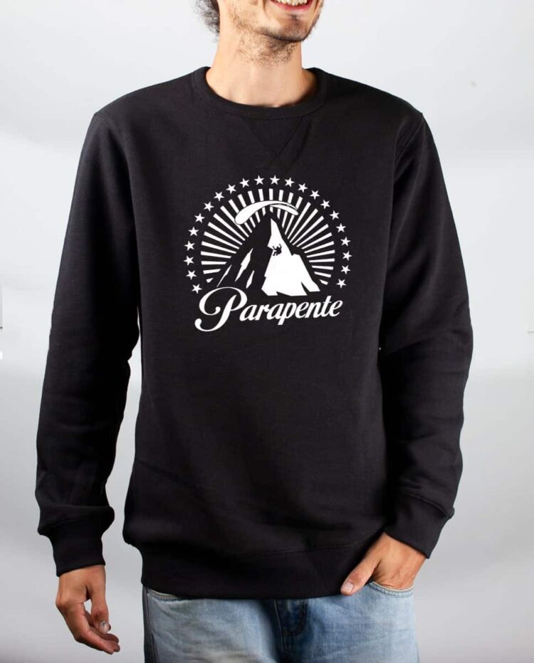 Pull sweat homme noir montagne parapente paramount