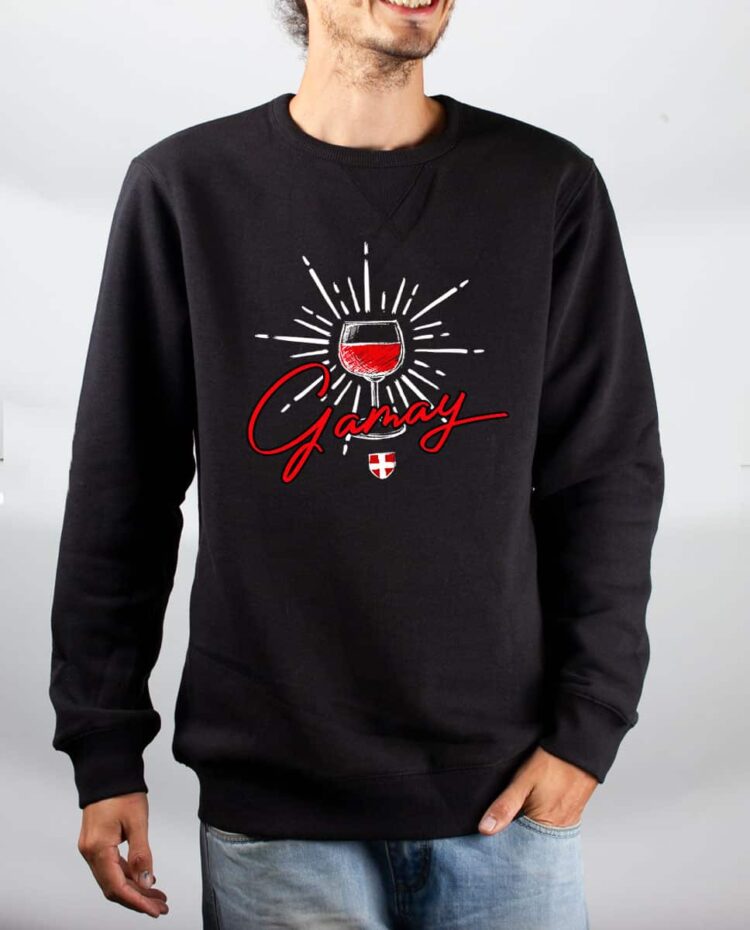 Pull sweat homme noir vin Gamay