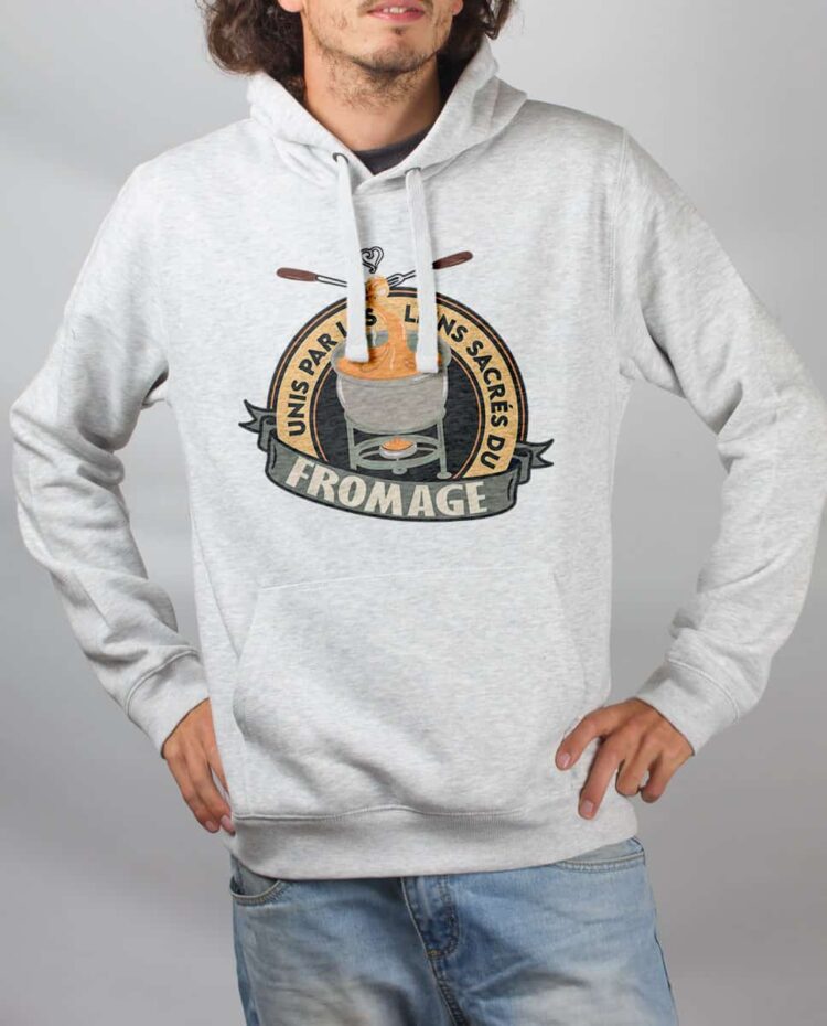 Sweat Blanc homme UNIS PAR LES LIENS SACRES DU FROMAGE