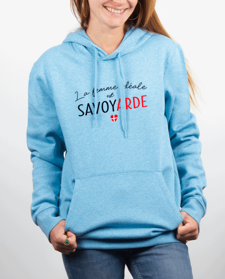 Sweat Femme Bleu Ciel LA FEMME IDEALE EST SAVOYARDE