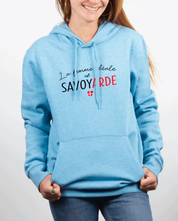 Sweat Femme Bleu Ciel LA FEMME IDEALE EST SAVOYARDE