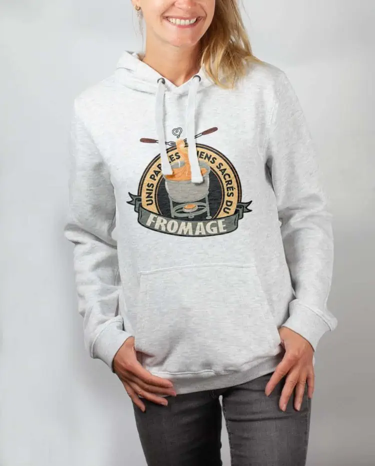 Sweat blanc femme UNIS PAR LES LIENS SACRES DU FROMAGE