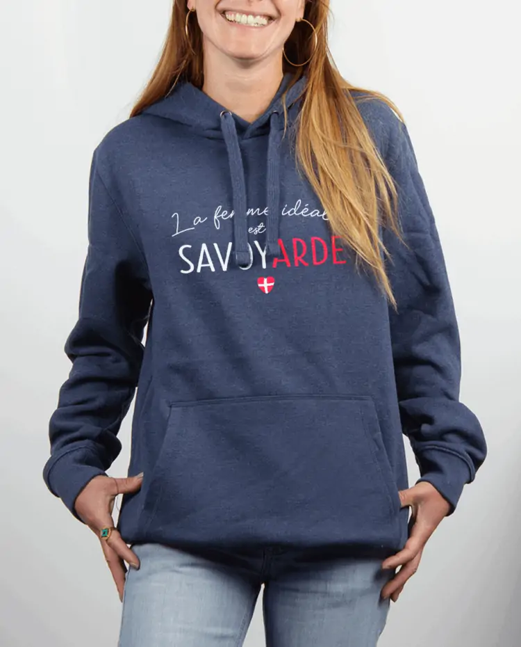 Sweat femme Bleu Jean LA FEMME IDEALE EST SAVOYARDE