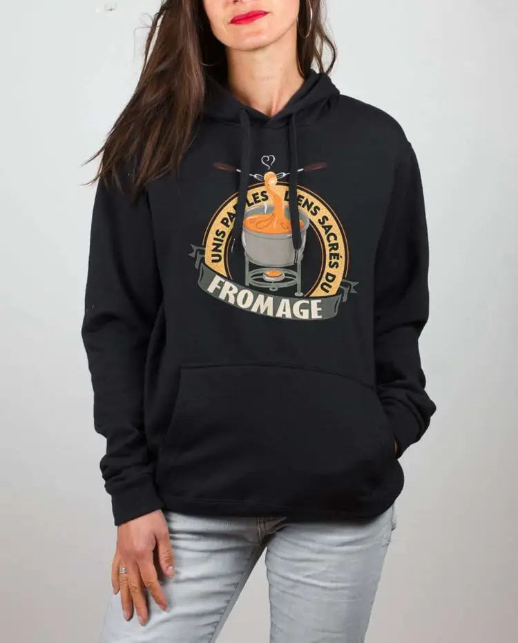 Sweat noir femme UNIS PAR LES LIENS SACRES DU FROMAGE