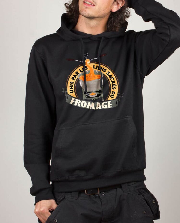 Sweat noir homme UNIS PAR LES LIENS SACRES DU FROMAGE