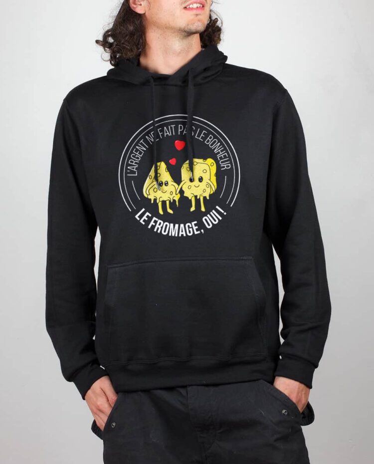 Sweat noir homme argent ne fait pas le bonheur le fromage oui