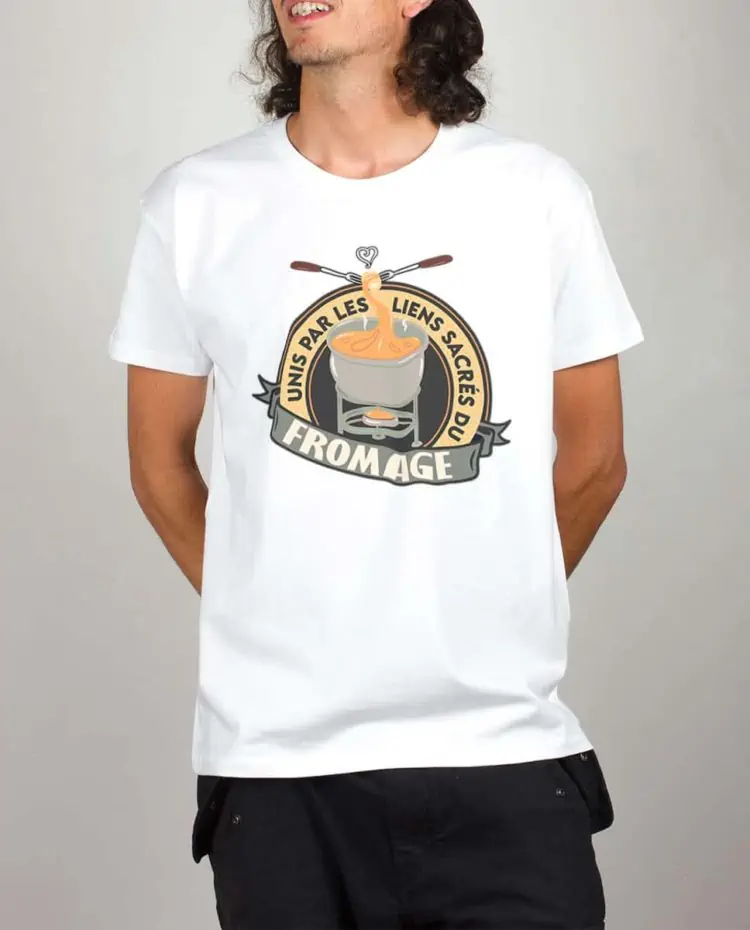 T shirt blanc homme UNIS PAR LES LIENS SACRES DU FROMAGE