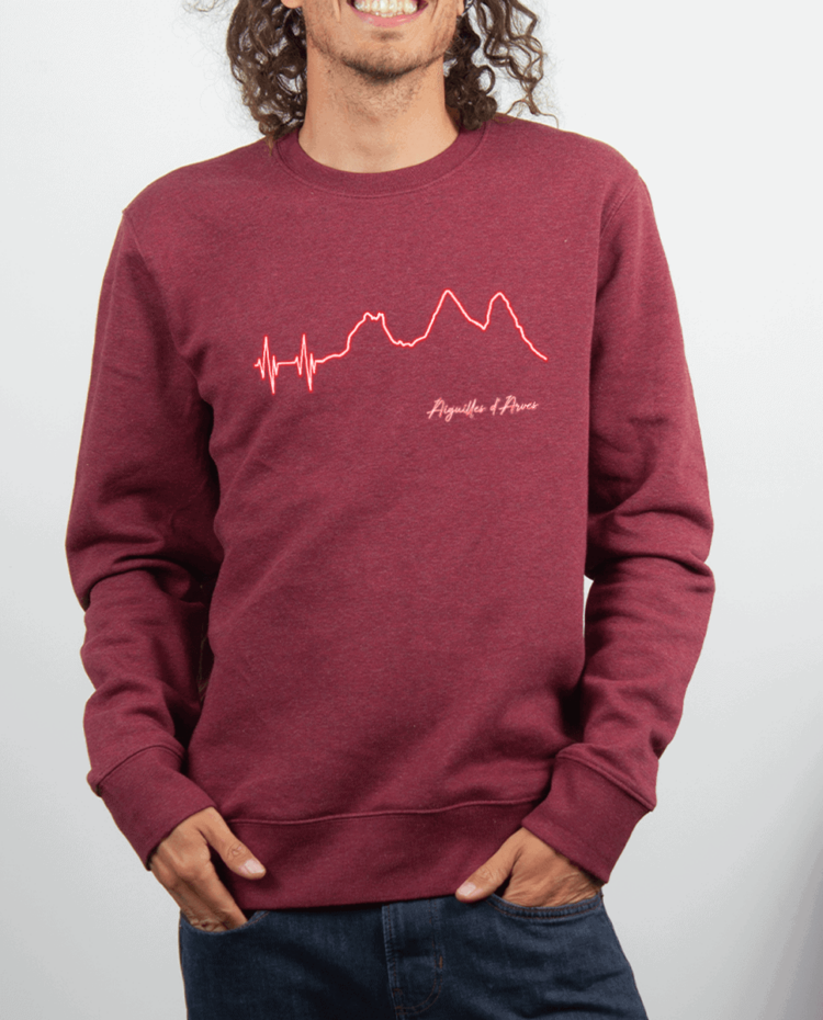 Pull Homme rouge Bordeau BATTEMENTS DE COEUR AIGUILLES D ARVES