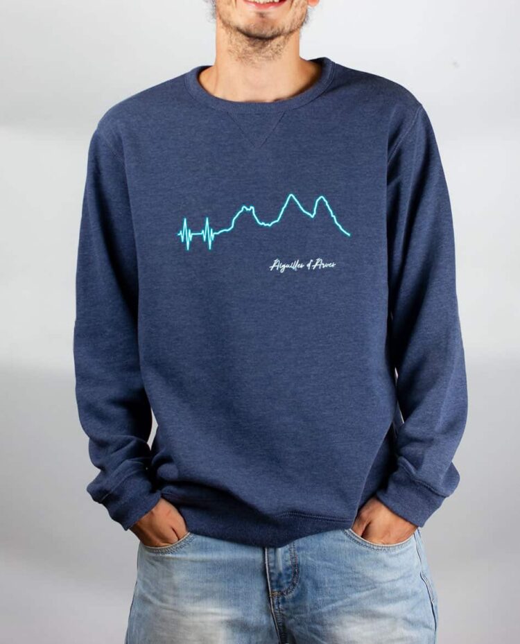 Pull sweat homme bleu battements de coeur aiguilles d arves 1