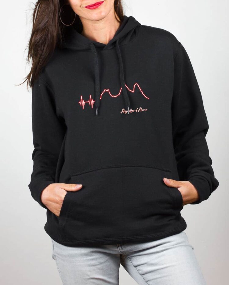 Sweat noir femme battements de coeur aiguilles d arves 1