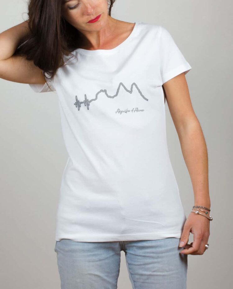 T shirt blanc femme battements de coeur aiguilles d arves 1