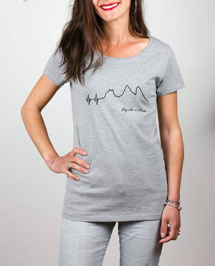 T shirt gris femme battements de coeur aiguilles d arves 1