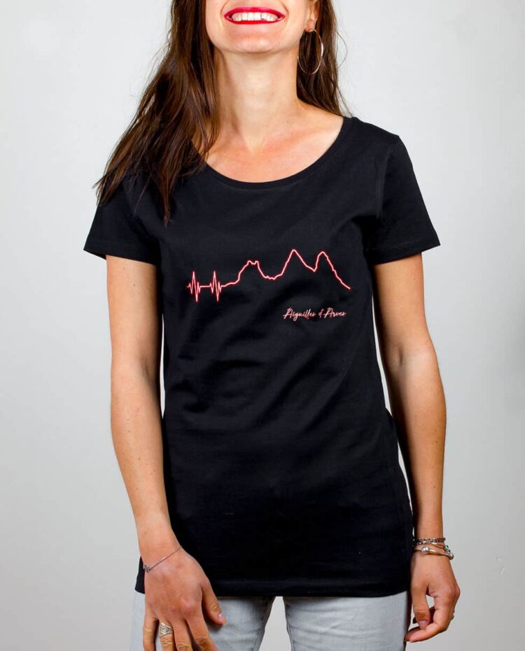 T shirt noir femme battements de coeur aiguilles d arves 1