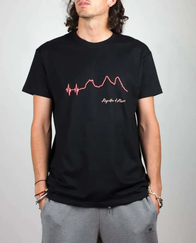 T shirt noir homme battements de coeur aiguilles d arves 1