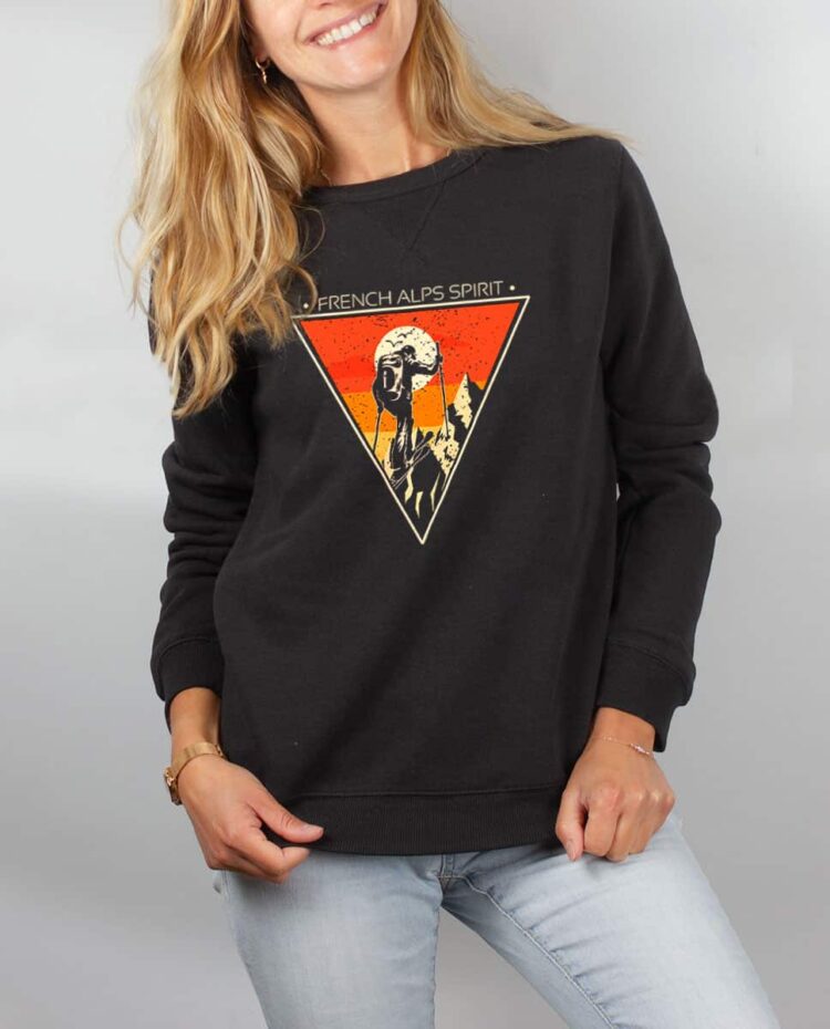 Pull sweat femme noir frensh alps spirit ski de rando