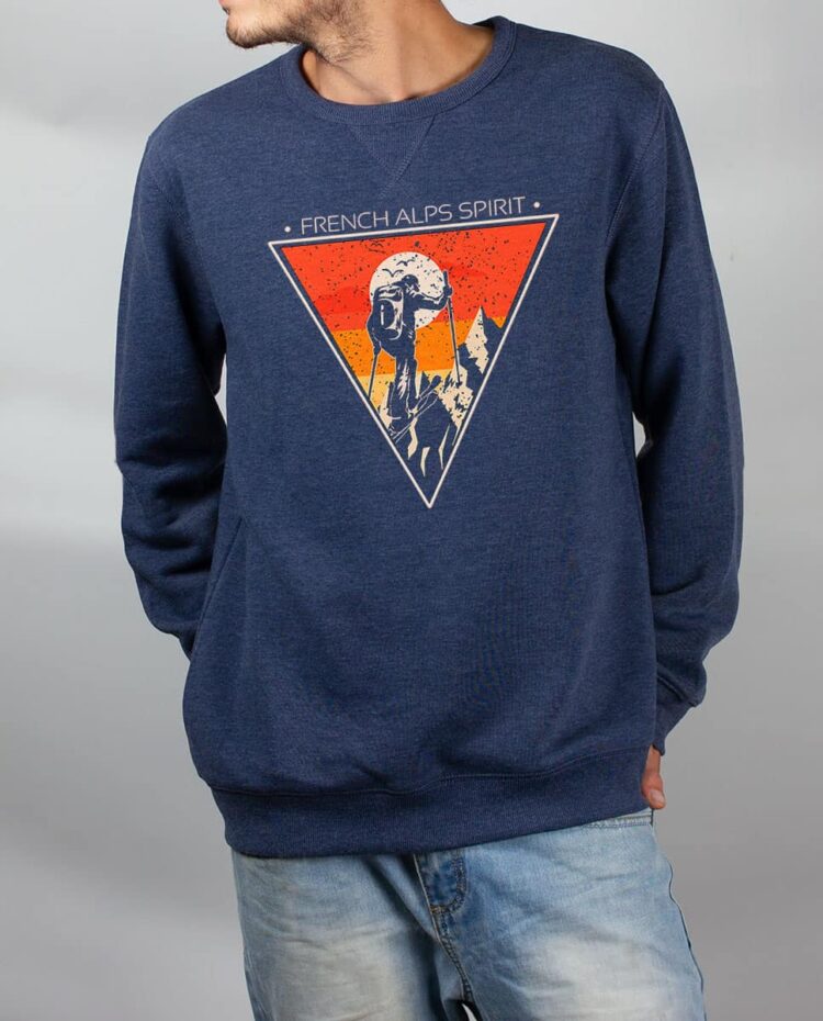 Pull sweat homme bleu frensh alps spirit ski de rando