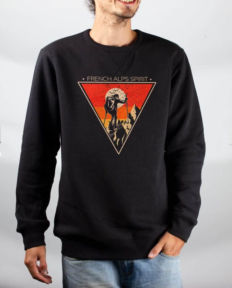 Pull sweat homme noir frensh alps spirit ski de rando