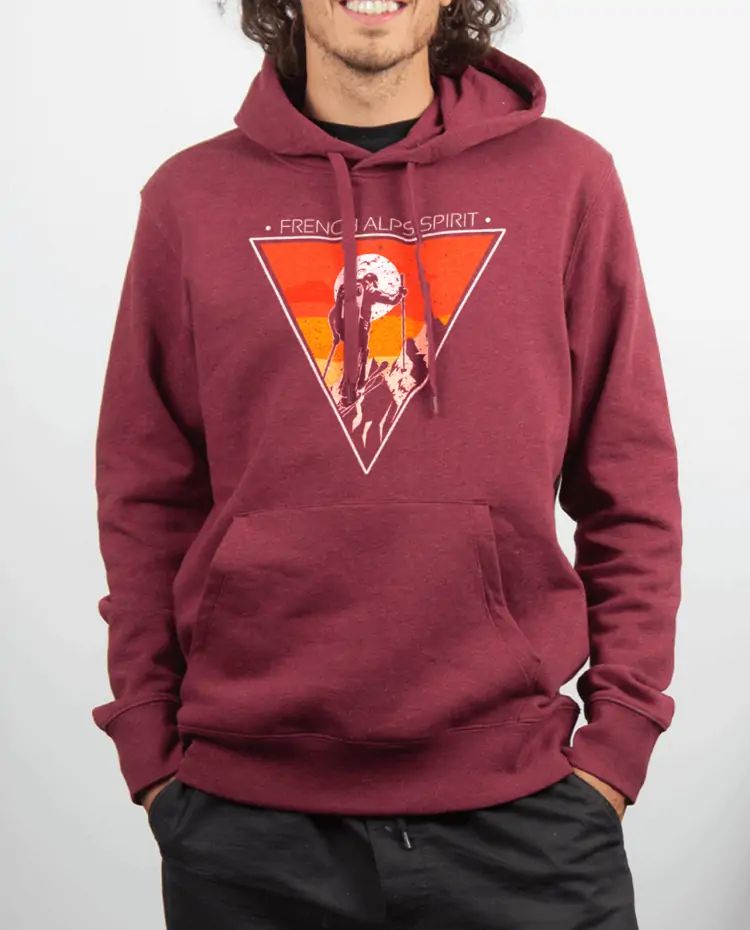 Sweat Homme Rouge bordeau FRENCH ALPS SPIRIT SKI DE RANDO