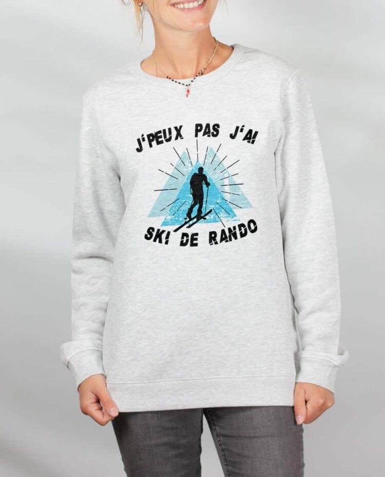 Pull sweat femme blanc j peux pas j ai ski de rando