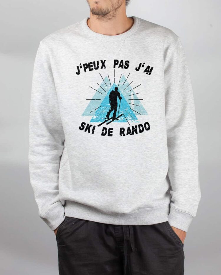 Pull sweat homme blanc j peux pas j ai ski de rando