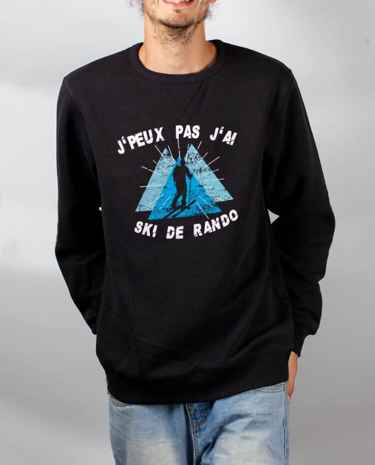 Pull sweat homme noir j peux pas j ai ski de rando