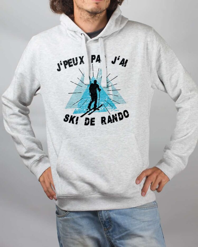 Sweat Blanc homme j peux pas j ai ski de rando