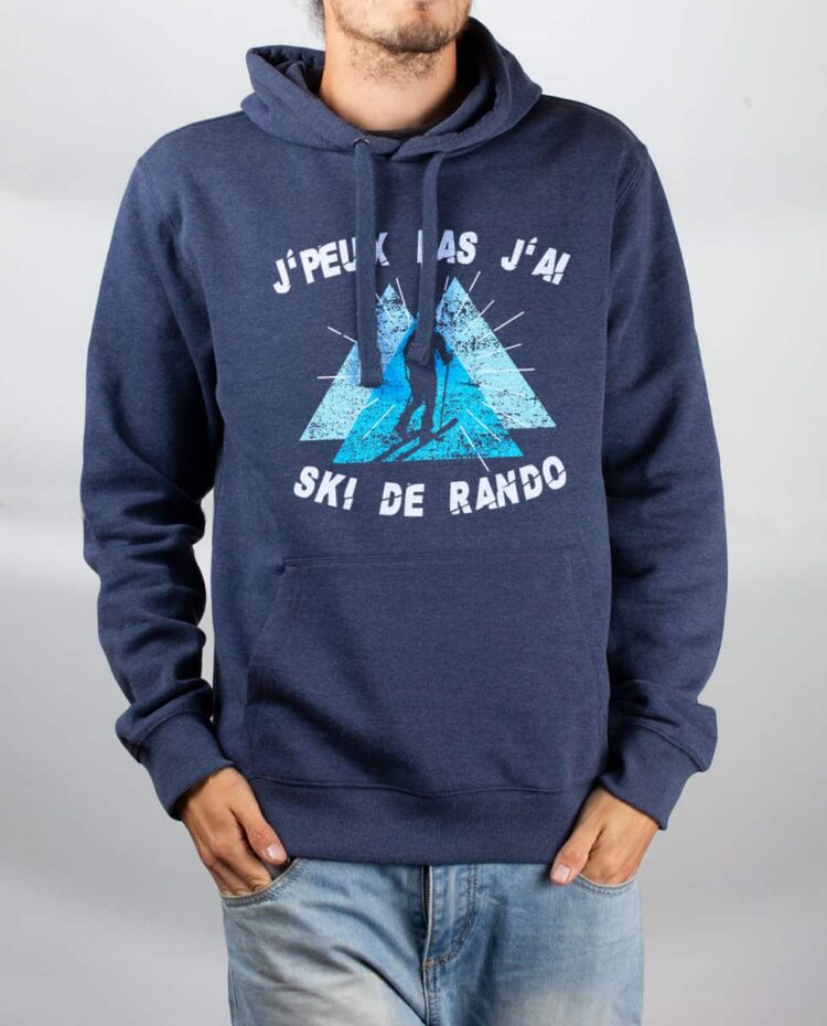 Sweat Bleu chine homme j peux pas j ai ski de rando