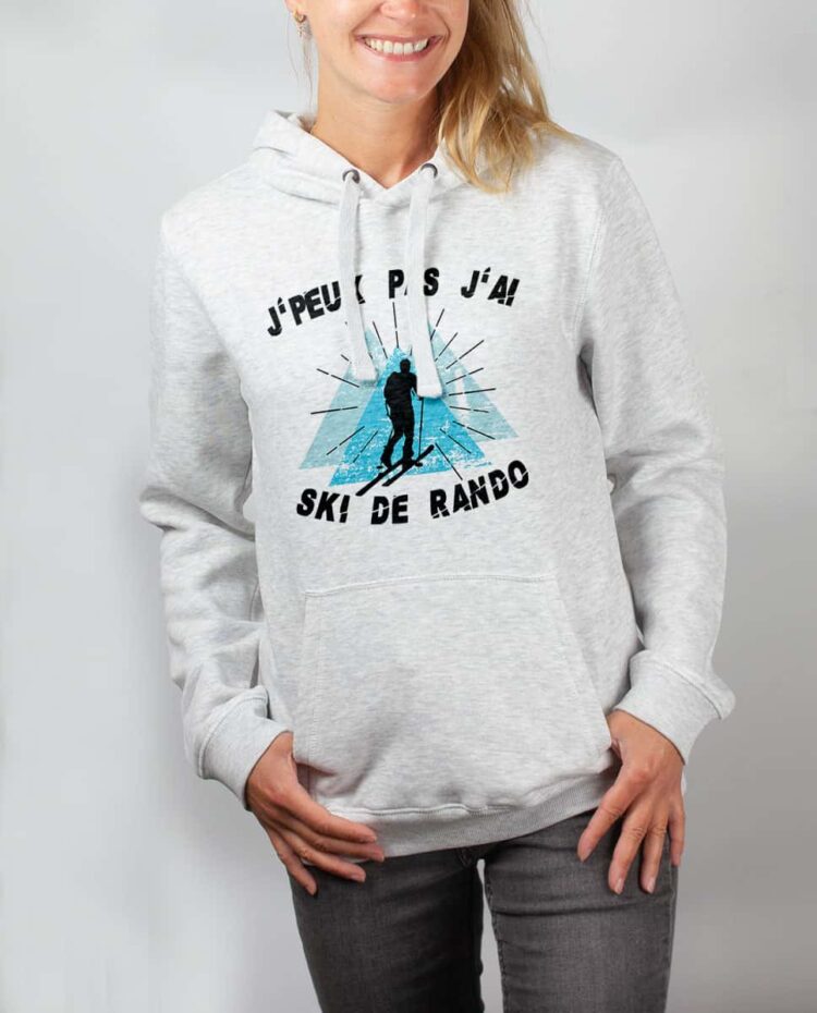 Sweat blanc femme j peux pas j ai ski de rando