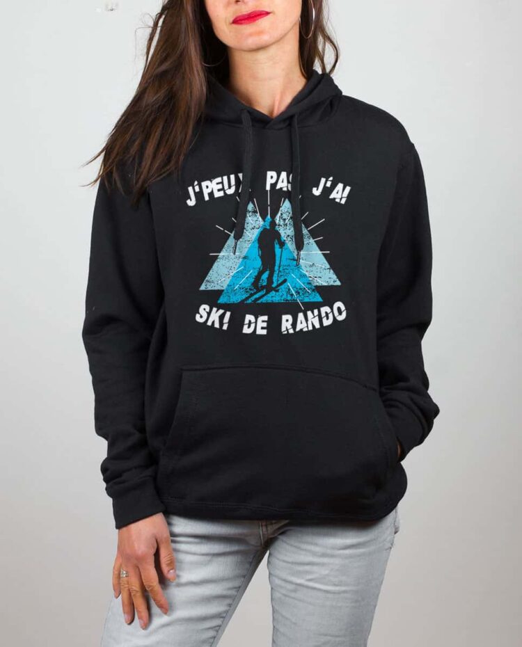 Sweat noir femme j peux pas j ai ski de rando