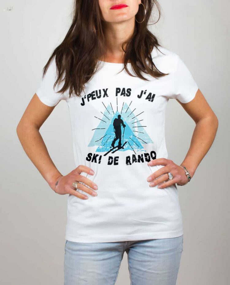 T shirt blanc femme j peux pas j ai ski de rando