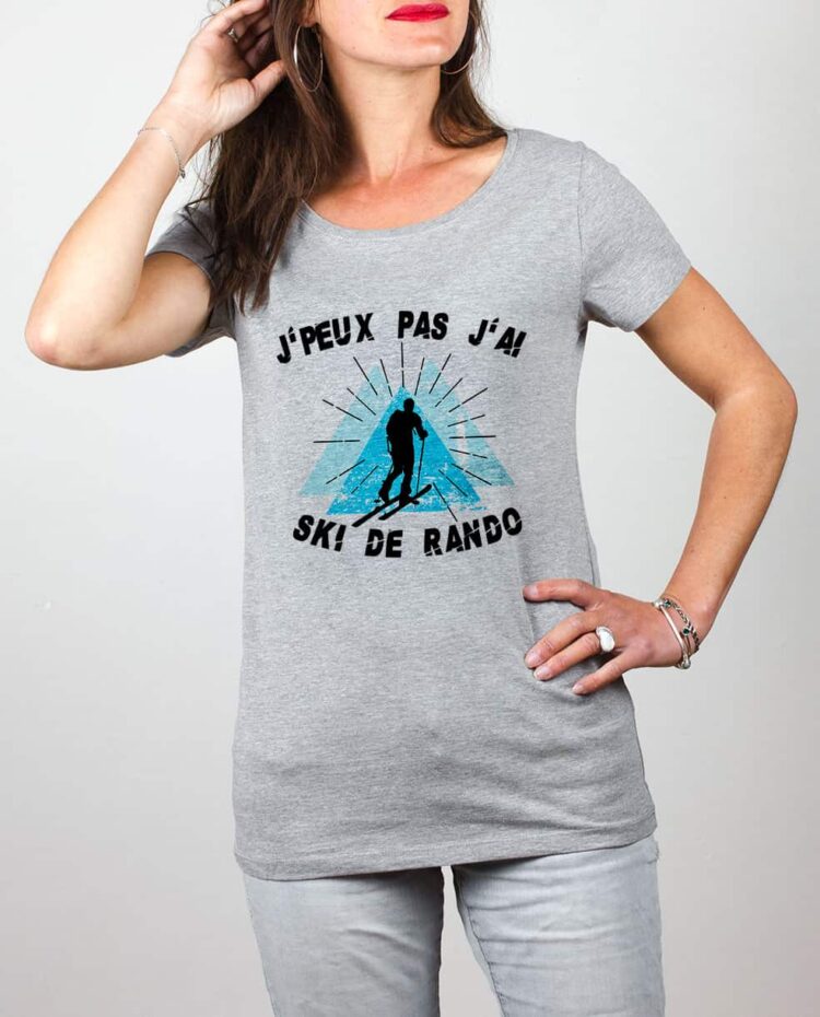 T shirt gris femme j peux pas j ai ski de rando