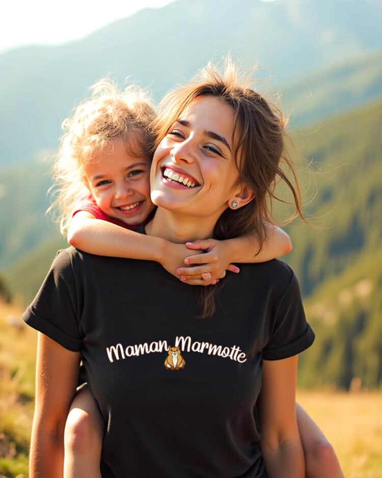 Maman marmotte t shirt noir portrait