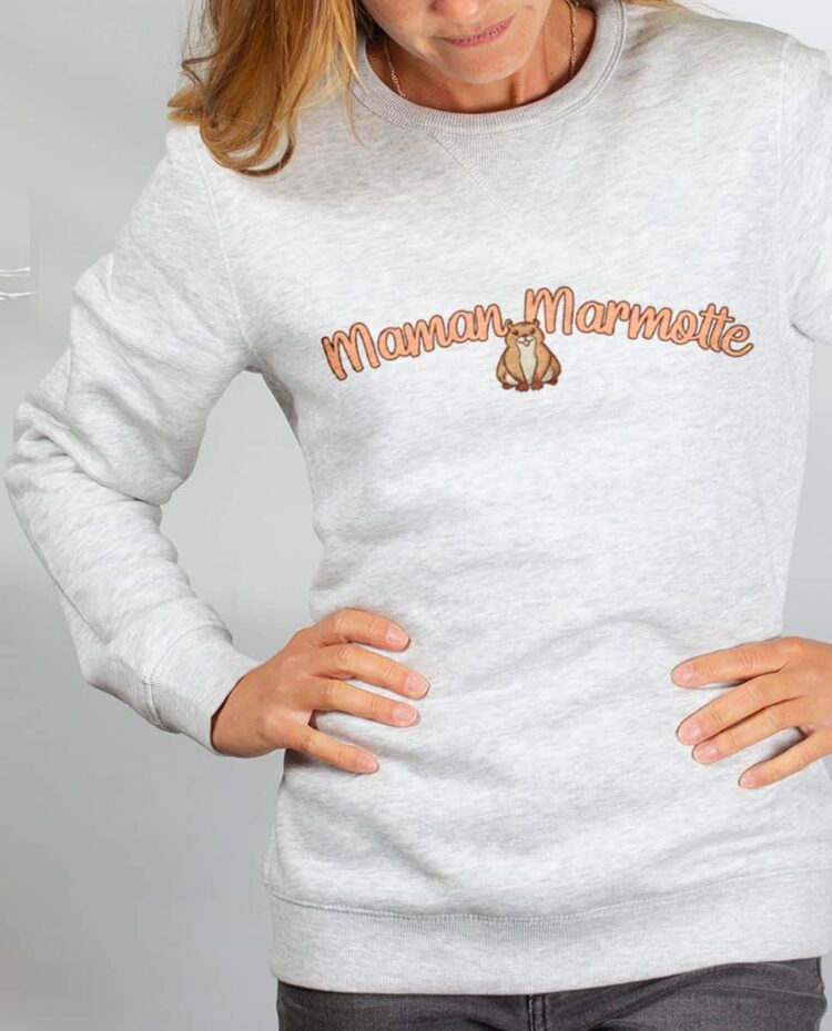 Pull sweat femme blanc Maman Marmotte