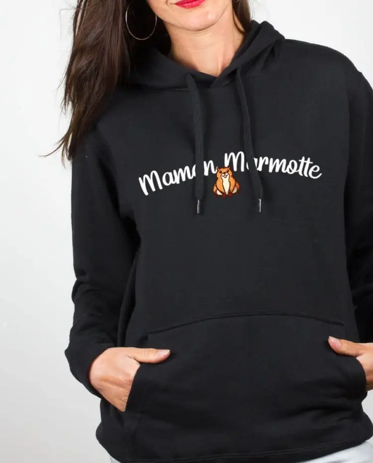 Sweat noir femme Maman Marmotte