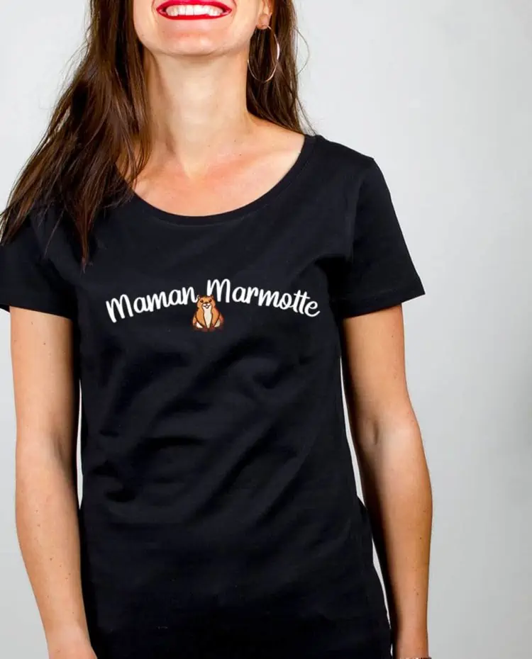 T shirt noir femme Maman Marmotte