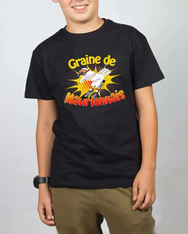 T shirt noir enfant garcon Graine de Mauriennais garcon